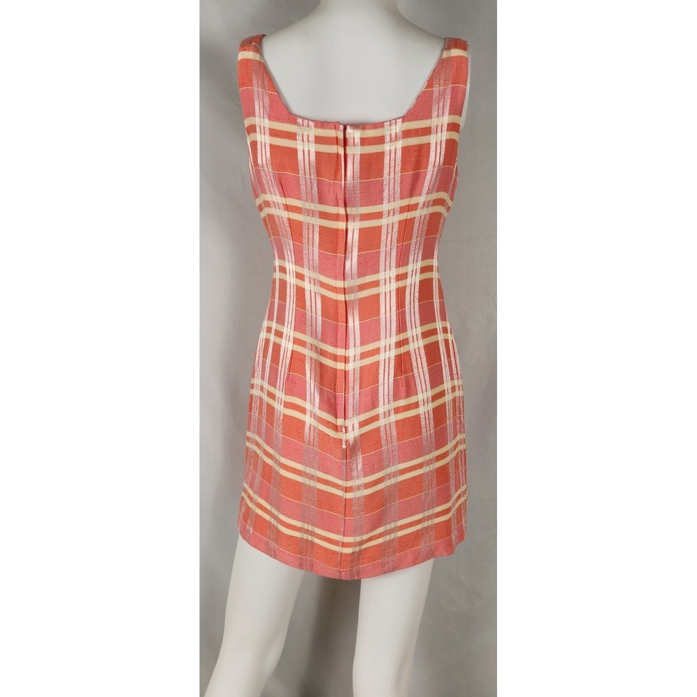 VTG 90s A Fortiori Coral Plaid Sleeveless Mini Sheath Dress S/M* - Picture 2 of 9